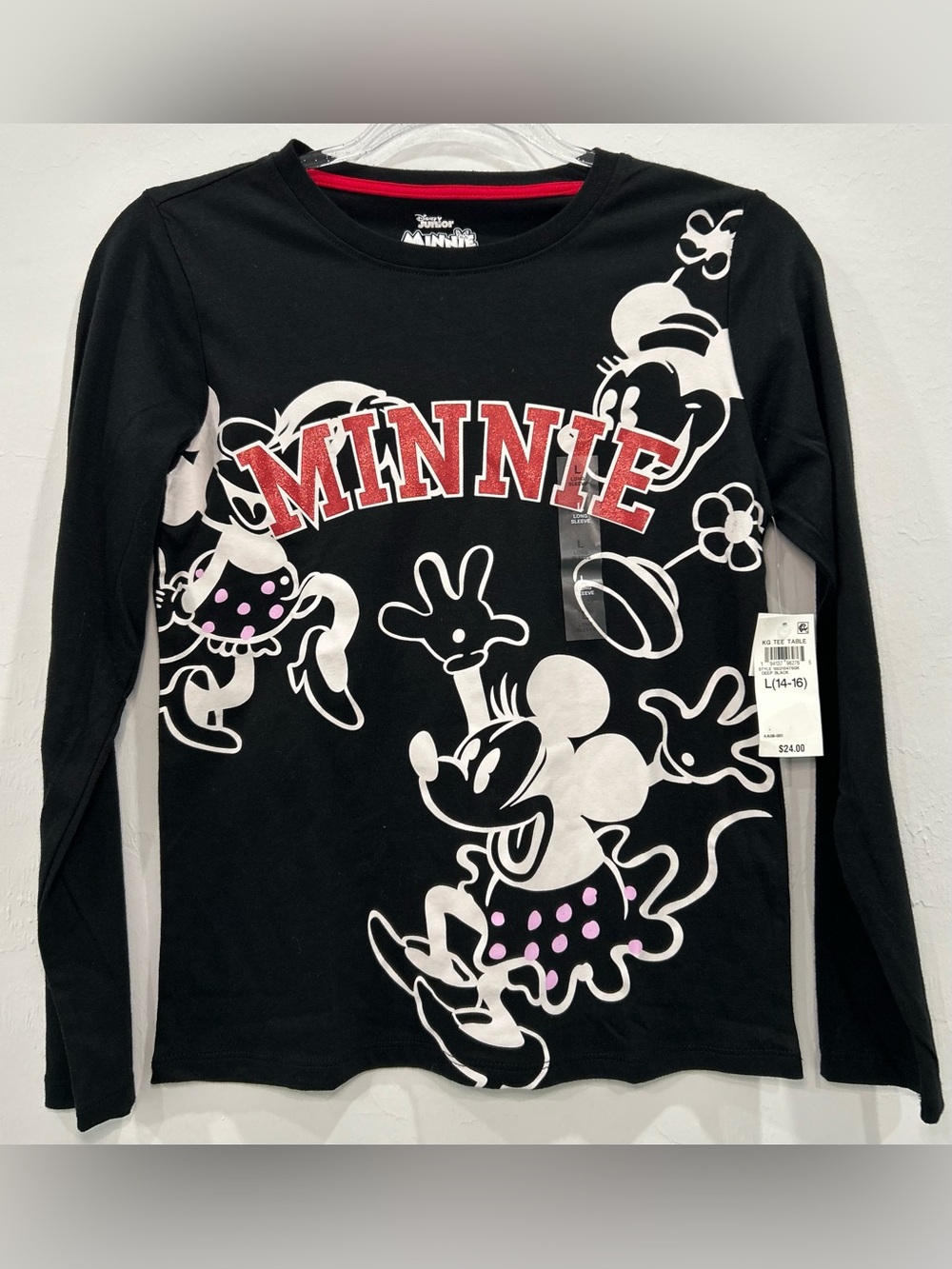 Disney Minnie Mouse NWT Black Long Sleeve Graphic Tee Girls L 14-16